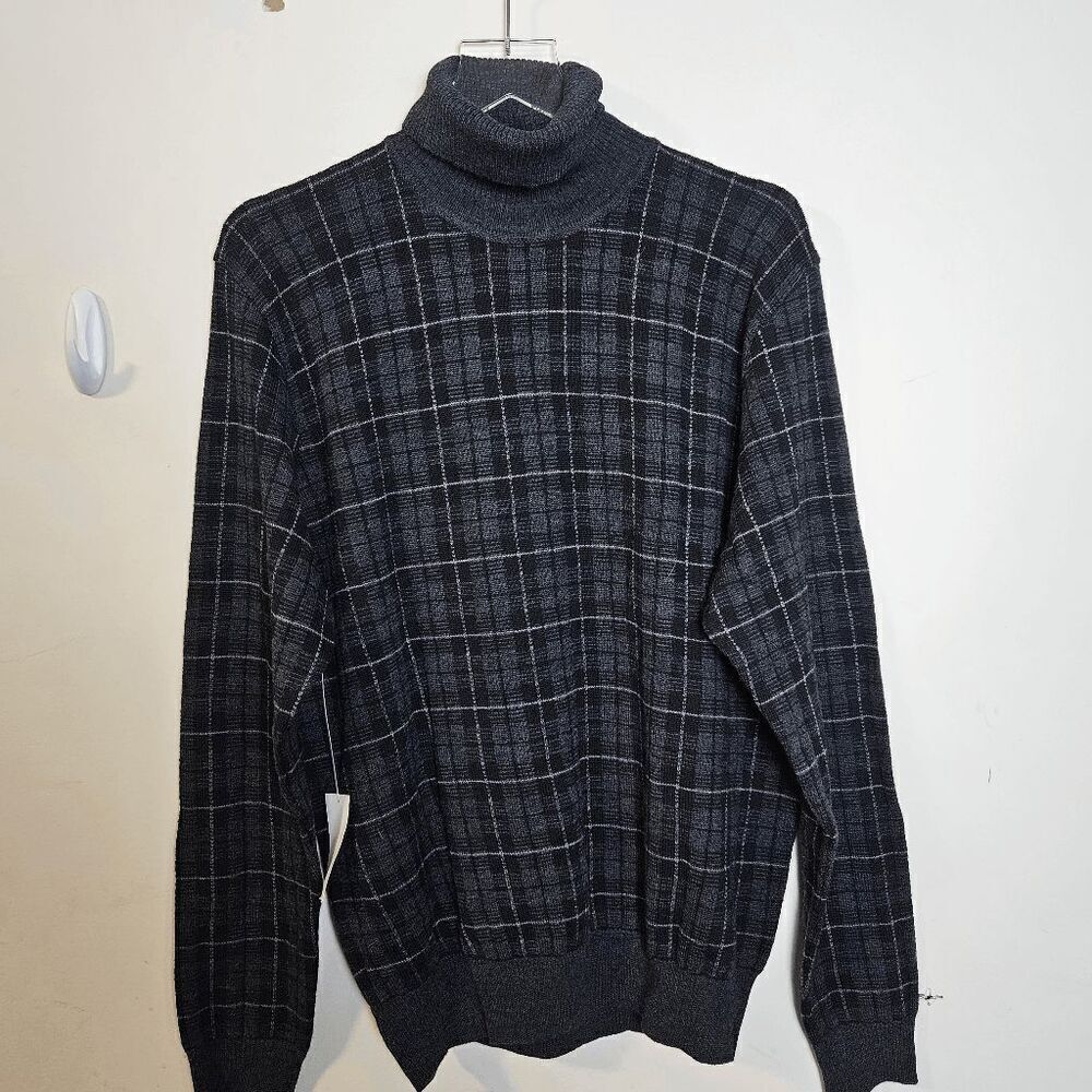 Vintage Polo Ralph Lauren City Chic Turtle Neck Long Sleeve Plaid Knit Sweater N